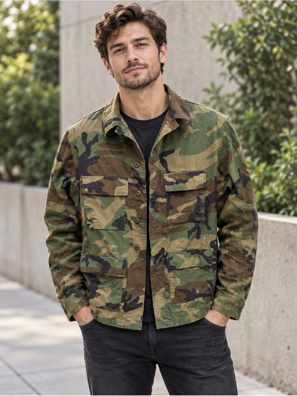 Men's Camouflage Field Jacket - Green Camo size medium